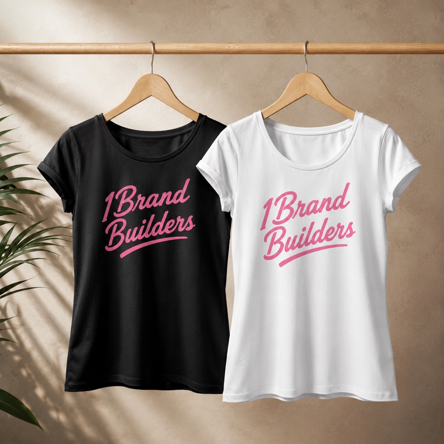 1Brand pink script t-shirts hanging on a rail