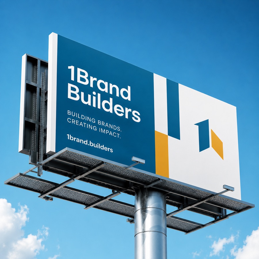 1Brand creating impact billboard in blue and yellow