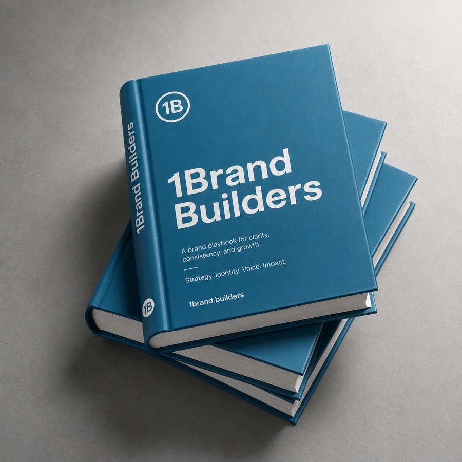 Stack of printed 1Brand brand playbook books